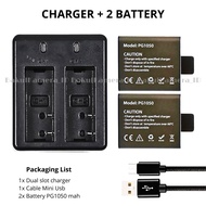 Dual Charger Battery / Baterai PG1050 mAh for Xiaomi Yi Discovery 4k / Sjcam / Brica BPro 5 / Sbox /