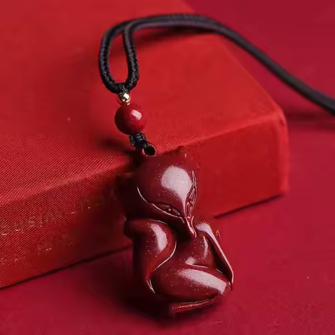 Natural raw cinnabar nine-tailed fox necklace pendant nine-tailed fox pendant DIY jewelry accessorie