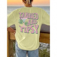 Oversized T-Shirt, Summer Beach Sunburn Tipsy Shirt TANNED AND TIPSY Graphic Tees Women Tops
