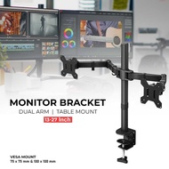 LAYAR Table Mount Dual Arm VESA 100 x 100 13-27 Inch Monitor Screen Holder Bracket / Dual Desktop Mo