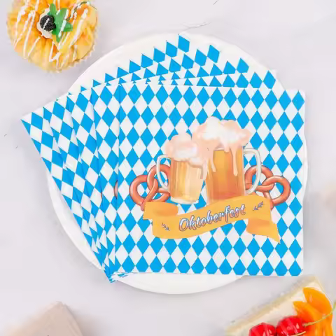 20 Pack Party Paper Napkins,16.5x16.5cm (6.5 "),Blue White Diamond Beer,For Beer Festival Table Sett