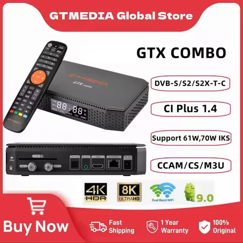 GTMEDIA GTX Combo TV Box 4K 8K Android 9.0+DVB-S2/T2/C2 2G+32G Support CA&CI Plus1.4, SATA-HDD, BT4.