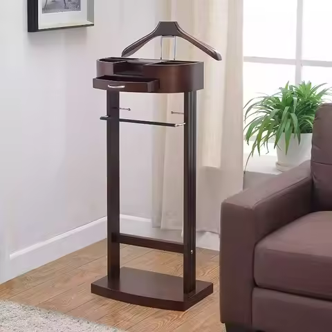 Modern decoration organizer bedroom clothes clothes Stand hanger Valet Stand with Drawer Wood Suit V