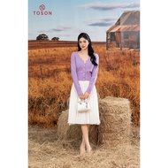 Toson c AL004T33F purple woven turtleneck sweater with buttoned hem