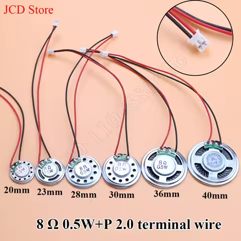 1 piece New ultra-thin speaker 8 ohms 0.5 watt speaker diameter 20/23/28/30/36/40/57mm PH2.0 termina