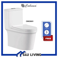 CABANA CWC8501 One Piece Water Closet S Trap 10 Inch Soft Close Free Flexible Hose Angle Valve