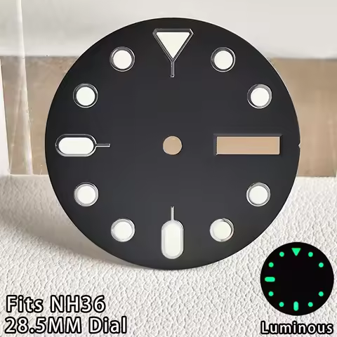 NH36 Movement Watch Dial 28.5mm Dials Single/Dual Calendar Week Display Green Luminous Watch Dial Ac