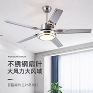2026 Integrated Ceiling Fan Lamp New Style Restaurant Stainless Steel Chandelier Lamp Electric Fan H