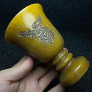 花梨木镶螺钿收藏盒内珍藏牛角杯