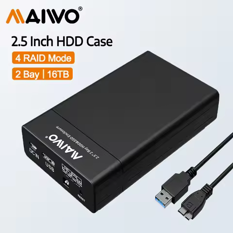 MAIWO Dual Bay RAID Hard Drive Enclosure with USB3.0 for 2.5'' SATA SSD/HDD Support UASP 16TB 4 RAID