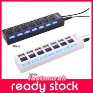HUB USB Hub 7 Port USB 2.0 Independent Switch Indicator High Speed Ultra Black