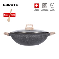 Carote Essential Woody Non-Stick Two-Handle Wok 36CM/40CM Stir Fry Pan Wokpan with Lid, PFOA Free Ma