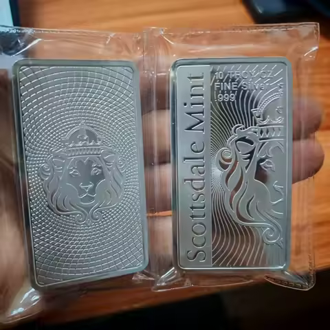 10 OZ Non Magnetic Scottsdale Mint Silver Bar Zinc Alloy Crafts Replica Coin Silver Plated Lion Badg