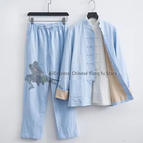 3 Pieces Cotton Linen Kung fu Wing Chun Suit Qigong Meditation Tai Chi Uniforms Martial arts Wushu J