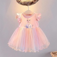 [1-8 Years] Dress Baby Girl Cartoon Gauze Frozen Princess Elsa Dresses for Kids Fairy Yarn Cosplay Costumes Dress