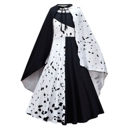 Cruella De Vil Cosplay Costume Women Gown Black White Maid Dress Outfits Halloween Party  Performanc