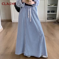 Clashe Skirts For Women Korean Style Loose A-line Rok Perempuan Pinggang Getah Denim Skirts