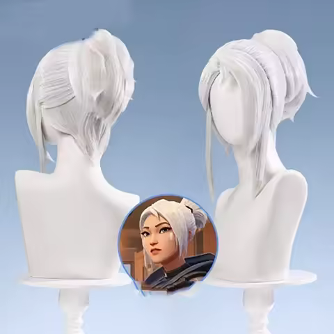 HAIRJOY Synthetic Hair White Cosplay Wig Anime VALORANT Joon-Hee Cosplay Costume Wig for Halloween