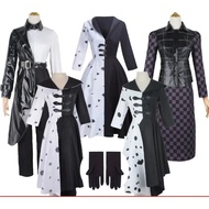 Movie Evil Madame Cruella De Vil Cosplay Costume Women Gown Black White Maid Dress Halloween Party F