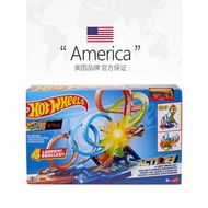 Trek kereta lumba mainan Hot Wheels untuk kanak-kanak lelaki, trek elektrik empat gelang Hot Wheels.