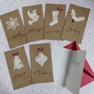 Xmas Greeting Card/ Gift Card/ Christmas Card/ X'mas Card, Kraft Paper Card/ Glitter Dust/ Die Cut, Season's Greetings