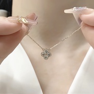 Yes✨S925 Silver Necklace Gold Plated Chain Four-leaf Clover Necklace Ins Sparkling Zircon Necklace B