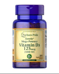 【預購】Puritan’s Pride Mega Potency Vitamin D3 125 mcg (5000 IU) 超強效力 維他命D3 100軟膠囊 025077193776
