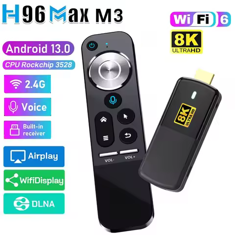 H96 Max M3 MINI TV Stick Android 13 Smart TV Box WiFi6 HD 4K Voice Control RK3528 Set Top Box Media 