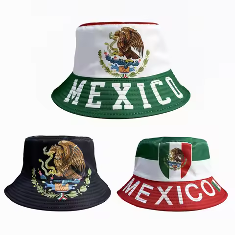 Mexico Flag Emblem Bucket Hat Verde Blanco Rojo Mexican Culture Unisex Summer Sun Hat Patriotic Fies