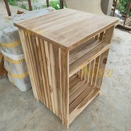 Nisa ชั้นวางของ ไม้สัก 50*50 สูง 80 CM. ชั้นวางตู้เย็นเล็ก ชั้นวางหลังสือ (ไม่ทำสี) shelf / Rack. **
