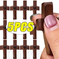 1/3/5Pcs Handheld Black Walnut Praying Crosses - Emotional Support Gifts - Wooden Heart-shaped Craft