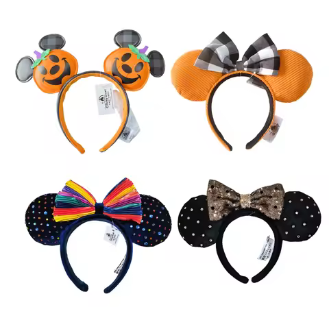 Disney New 3D PU Mickey Mouse Headband Shanghai Disney Big Bows EARS COSTUME Headband Cosplay Plush