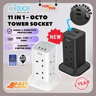 (Sirim) Retouch Octo Tower Socket Surge Protection Overload Protection Extension Socket 13A USB