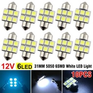 屯團百貨 - [10件裝] 白色汽車Led車頂燈 雙尖5050-6smd閱讀燈 行李箱燈泡 [平行進口]