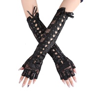 Floral Lace Gloves Elbow Length Gloves Half-Finger Gloves Fingerless Fishnet Mittens Dance Party Gloves