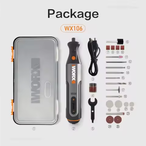 Worx WX106 8V Cordless Rotary Tool Set - Mini Drill for Engraving, Grinding & Polishing, USB Charge,