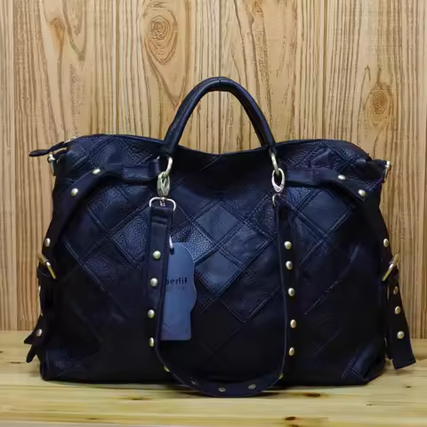 IPinee-Genuine Leather Patchwork Tote Bags for Women, Ladies Handbags, Casual Colorful Blocks, New