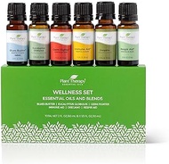 Plant Therapy Wellness Essential Oil Gift Set. Includes: Germ Fighter, Immune-Aid, Respir-Aid, Blues Buster, Eucalyptus and Oregano. 10 mL (1/3 Ounce) each.