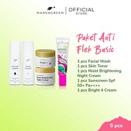 NAAVAGREEN Paket Flek Basic - 5 Pcs: Facial Wash Skin Toner Bright 4 Cream Moist Brightening Night C