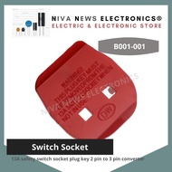 13A Switch Socket plug key 2 pin to 3 pin converter