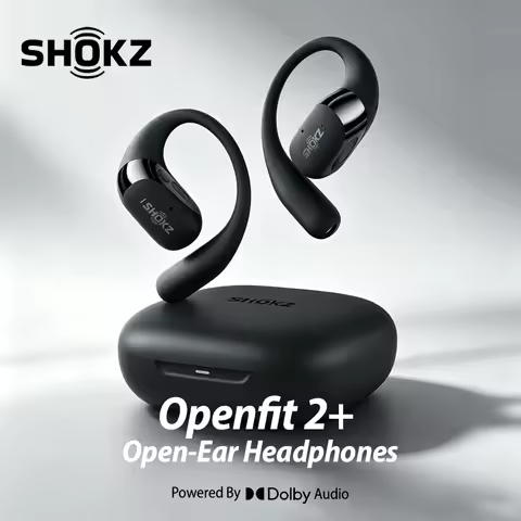 SHOKZ OpenFit 2+ Open-Ear Headphones T921 Dolby Audio Enabled Earbuds with Soft Ear Hooks 48H Playti