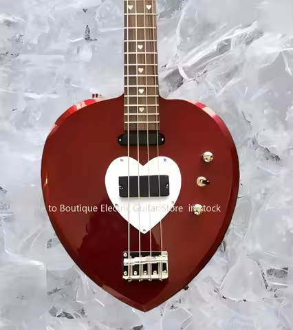 Hot Sale Customized Heart-shaped 4-string Bass Electric Guitar Chrome Hardware