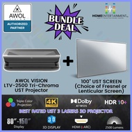 [BUNDLE DEAL] AWOL VISION LTV-2500 TRI-CHROMA ULTRA SHORT THROW 4K LASER PROJECTOR WITH 100 INCH UST SCREEN (IN STOCK)