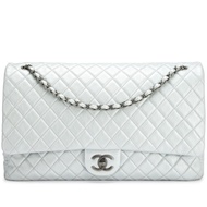 Chanel Metallic Silver Quilted Calfskin XXL Airline Travel Single Flap Bag Ruthenium Hardware, 2016
