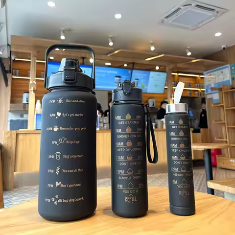 3 Pieces 2000ML/750ML/280ML Water Bottle Large Capacity Portable Sports Water Cup Gradient Color Pla