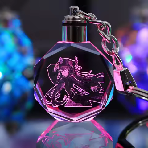 Game Impact Cosplay Kaedehara Kazuha Hutao Eula Colorful Luminous Crystal Keychain for Women Accesso