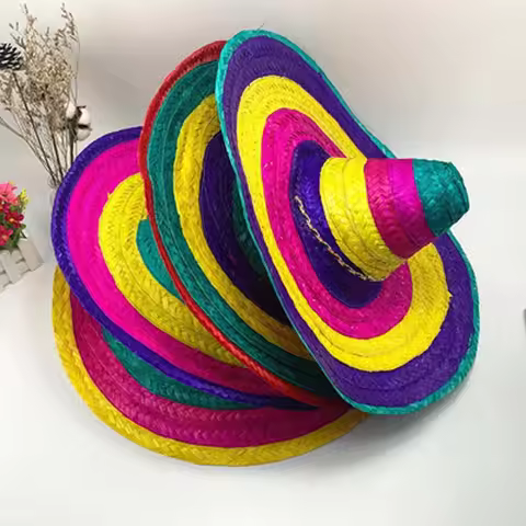 Wide Brim Mexican Party Hat Natural Straw Stage Preformance Mexican Straw Hats Sun Hat Panama Bucket