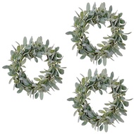 【AiBi Home】-3 Pcs Spring Flocked Lambs Ear Wreath Set Kit Year Round Everyday Foliage Wreath on Grapevine Base with Greenery Leaves Set