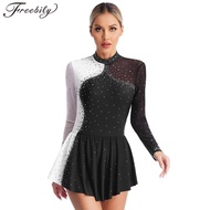 Womens Sparkly Rhinestone Ballet Tutu Dress Figure Skating Dance Costumes Gymnastics Roller Ice Skat