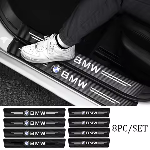 4/8Pcs Carbon Fiber Car Door Threshold Protector Stickers Waterproof For BMW M Logo E90 E60 F18E46 F